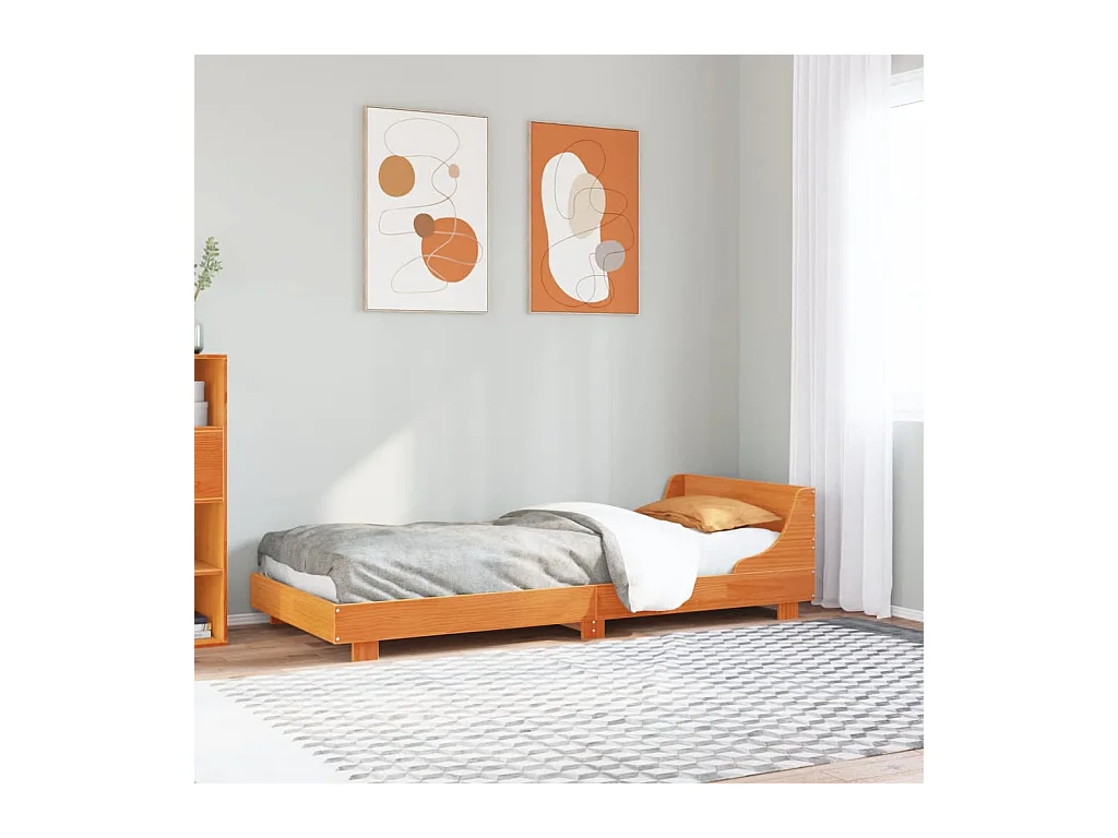 Lit adulte avec tête de lit cire marron 90x200 cm bois de pin FR131497