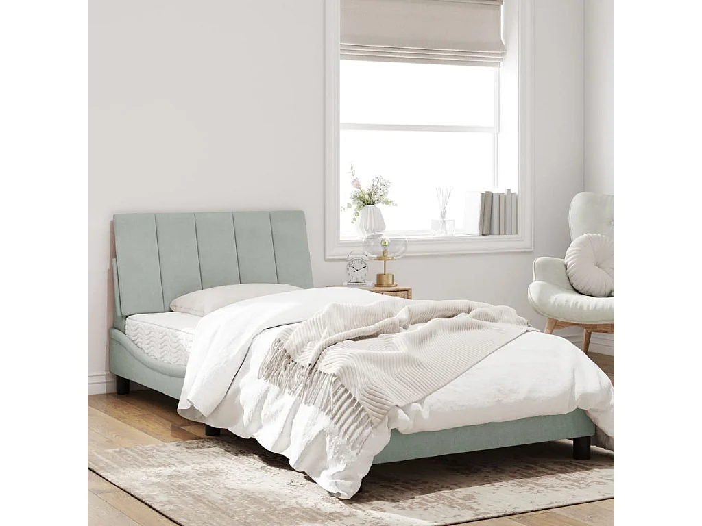 Lit avec matelas gris clair 100x200 cm velours FR51067