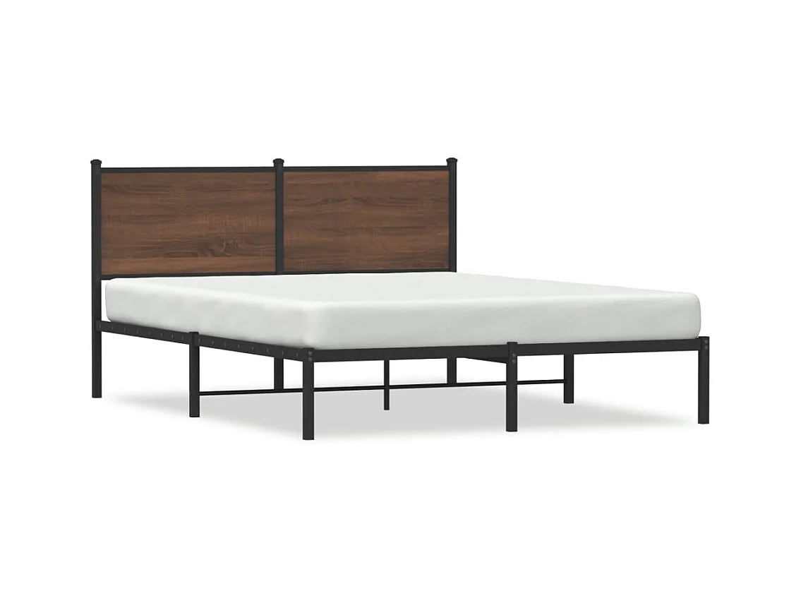 Lit adulte en métal avec tête de lit chêne marron 137x190 cm FR700569