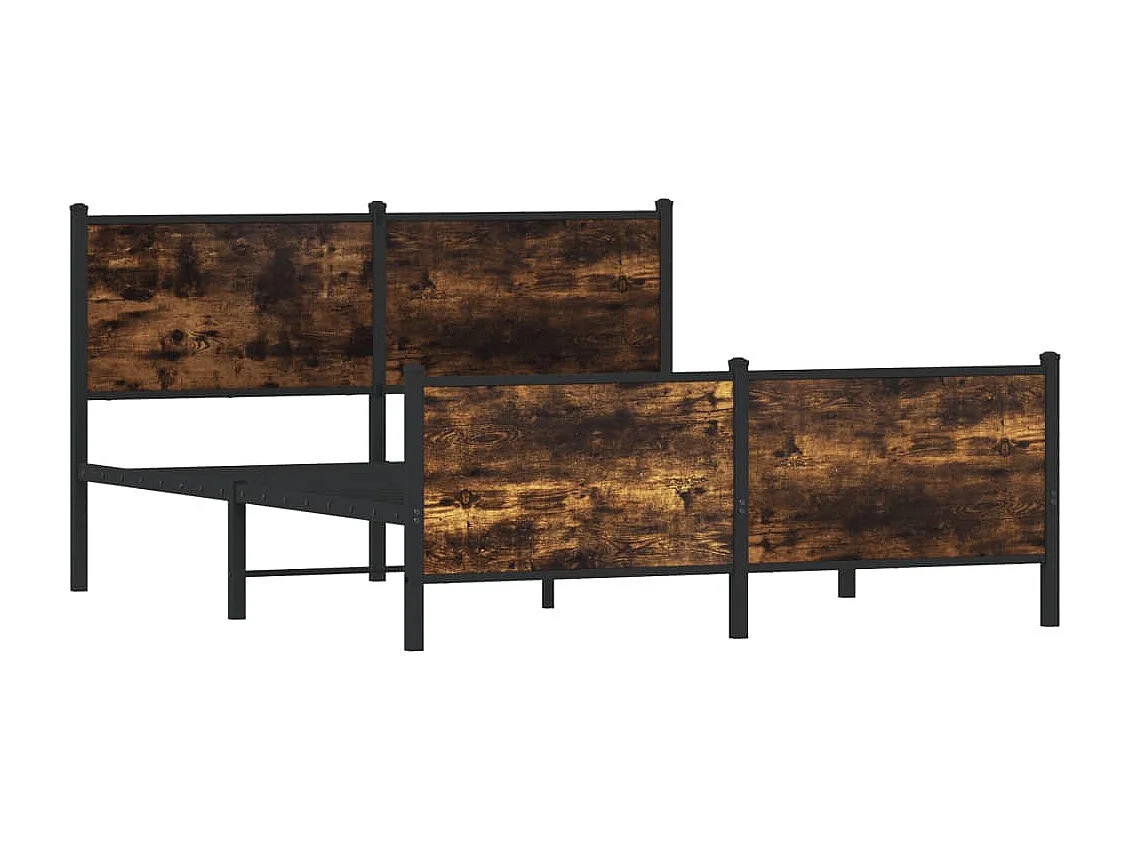 Cama - 137x190cm c/ painéis cabeceira e pés metal carvalho fumado PT364708