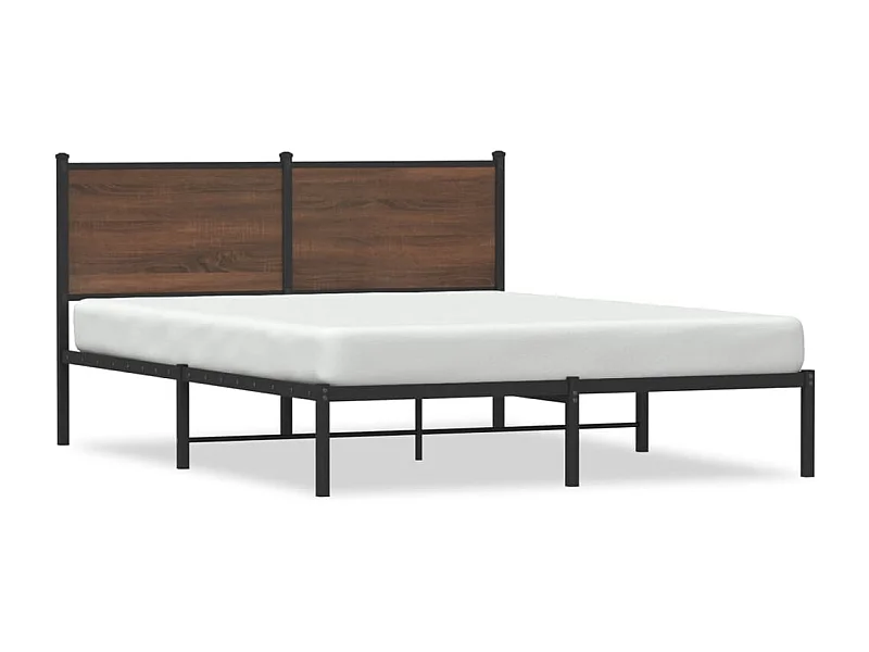 Bedframe met hoofdbord metaal bruin eikenkleurig 140x200 cm BE625218
