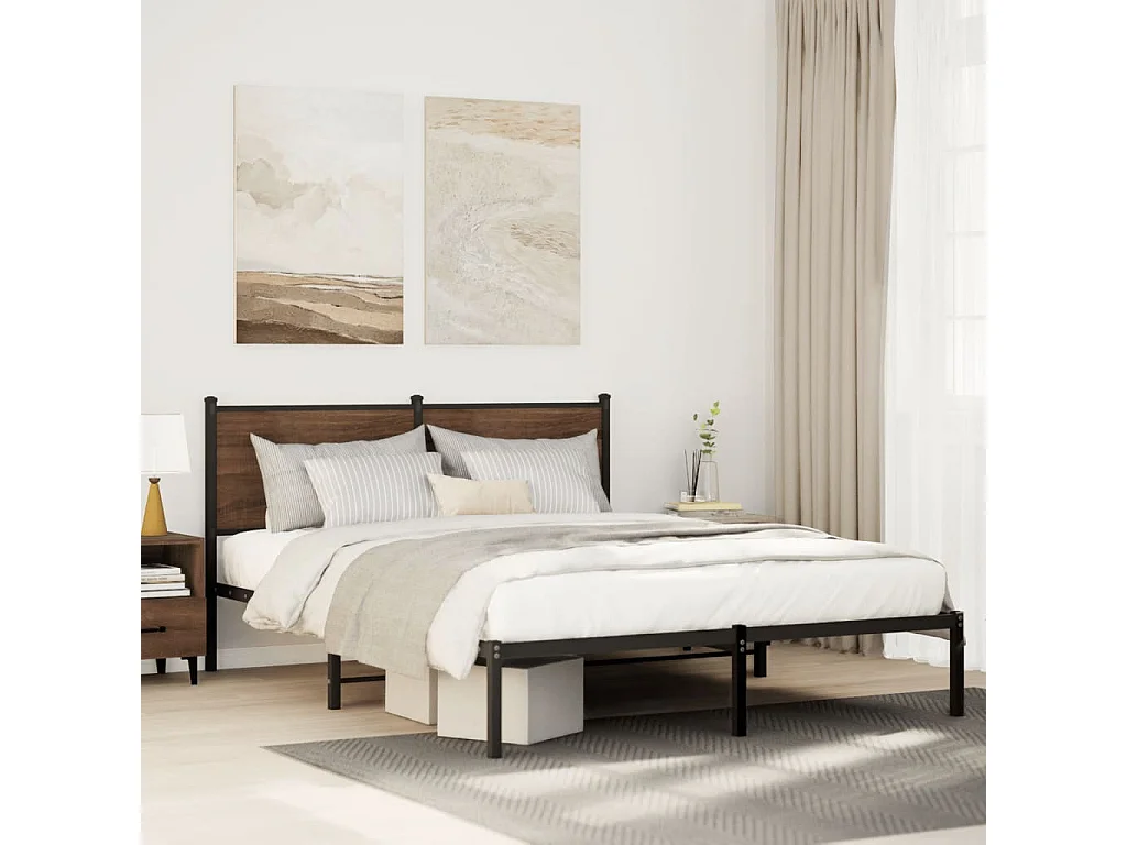 Lit adulte en métal avec tête de lit chêne marron 140x200 cm FR346146