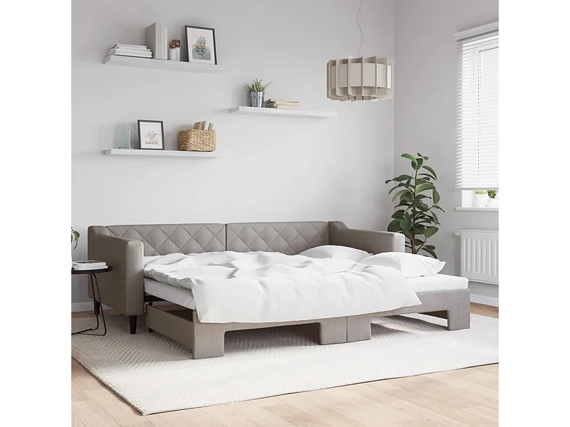 Lit gigogne - 90x200 cm taupe tissu FR86618