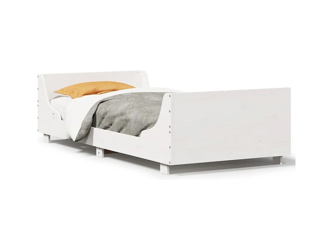Lit adulte et tête de lit blanc 100x200 cm bois de pin massif FR596355