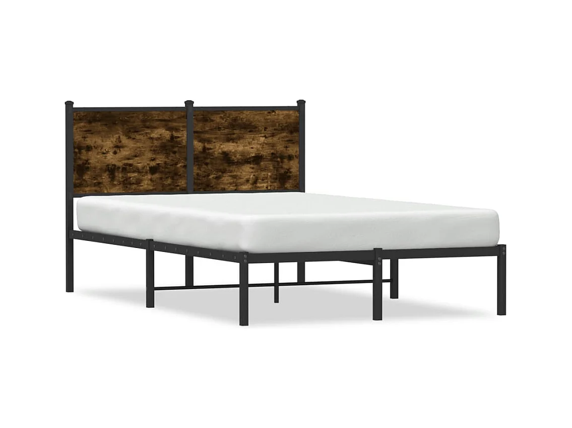 Lit adulte métal avec tête de lit chêne fumé 120x200 cm FR191254