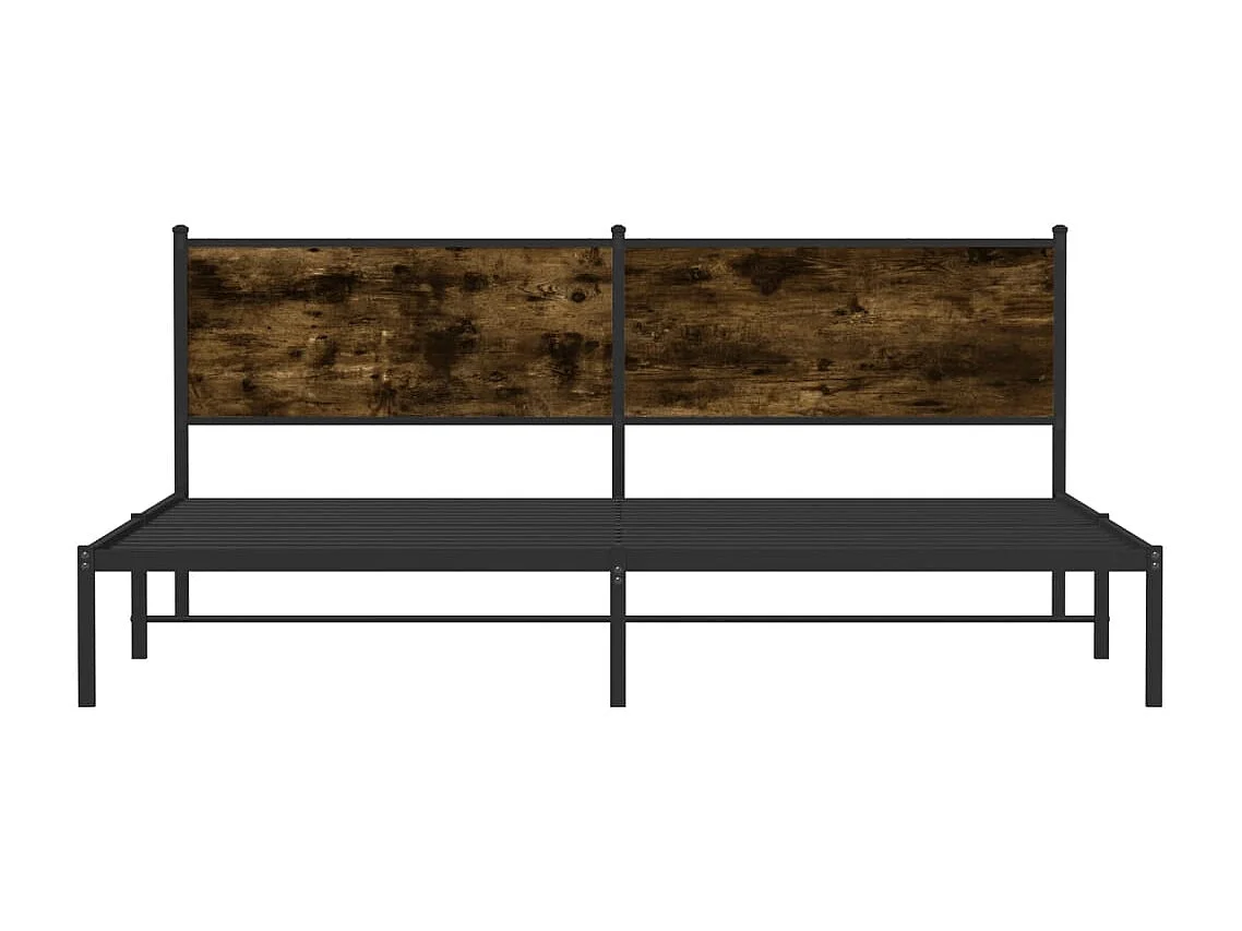 Lit adulte en métal avec tête de lit chêne fumé 193x203 cm FR599788