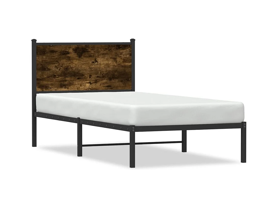 Lit adulte en métal avec tête de lit chêne fumé 80x200 cm FR686362