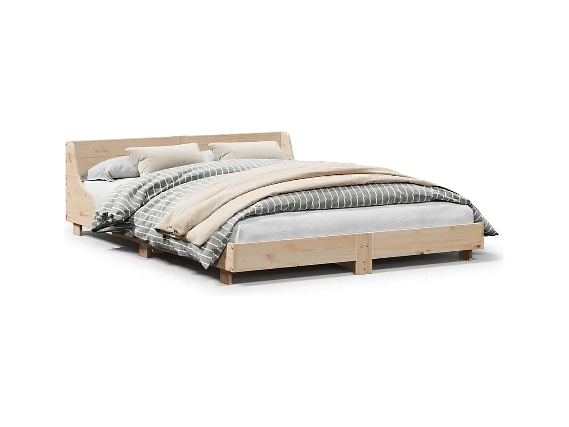 Lit adulte avec tête de lit 140x190 cm bois de pin massif FR982039