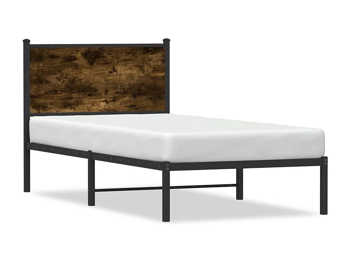 Lit adulte en métal avec tête de lit chêne fumé 90x200 cm FR691872