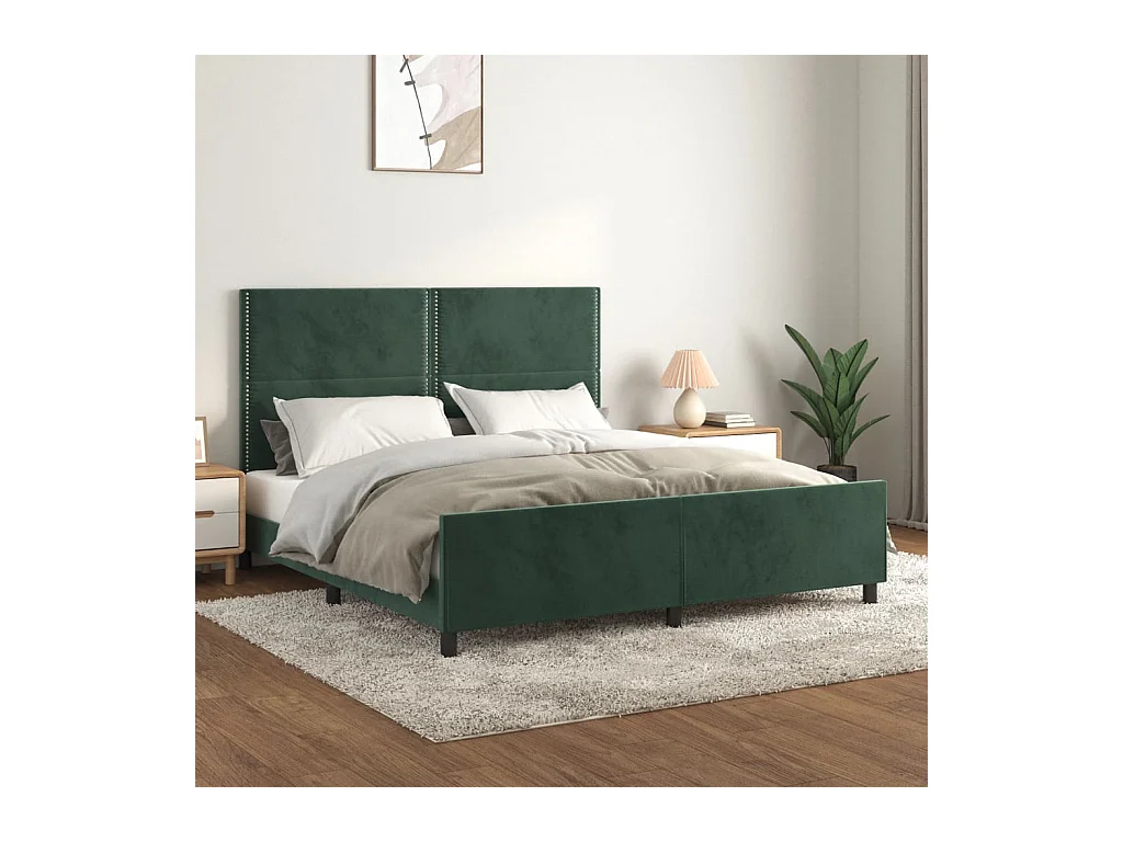 Lit adulte avec tête de lit Vert foncé 180x200 cm Velours FR819583