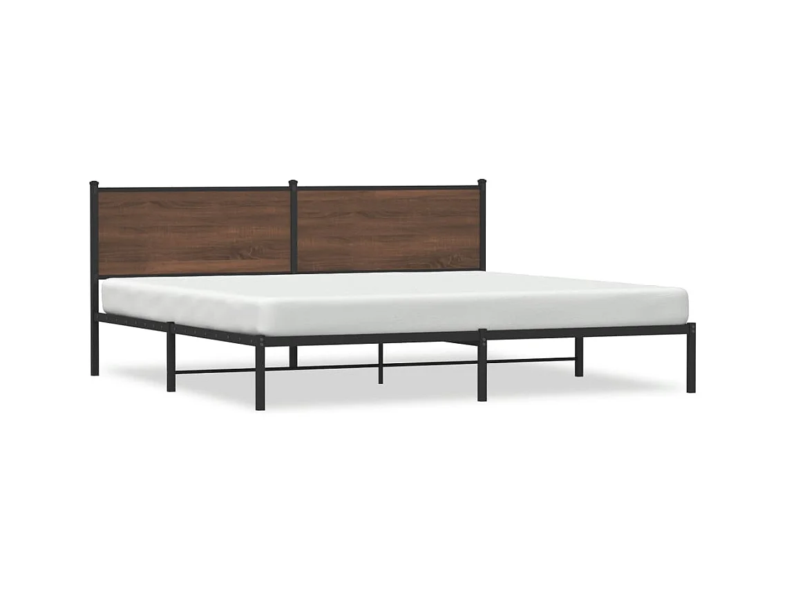 Lit adulte en métal avec tête de lit chêne marron 193x203 cm FR113841