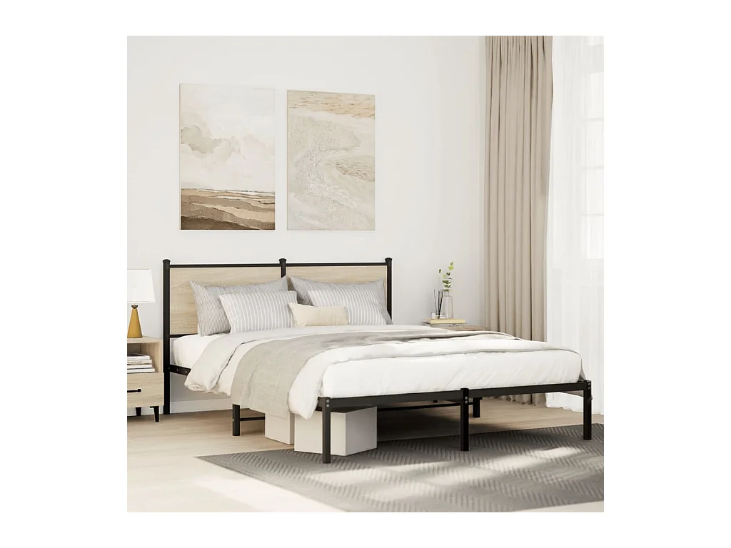 Lit adulte en métal avec tête de lit chêne sonoma 137x190 cm FR440293