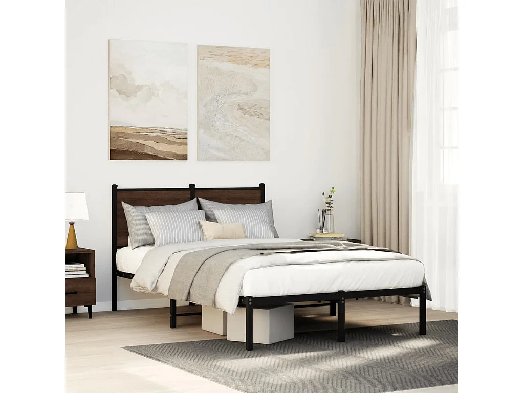 Lit adulte en métal avec tête de lit chêne marron 120x190 cm FR918566