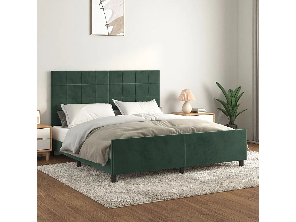 Lit adulte avec tête de lit Vert foncé 180x200 cm Velours FR649474