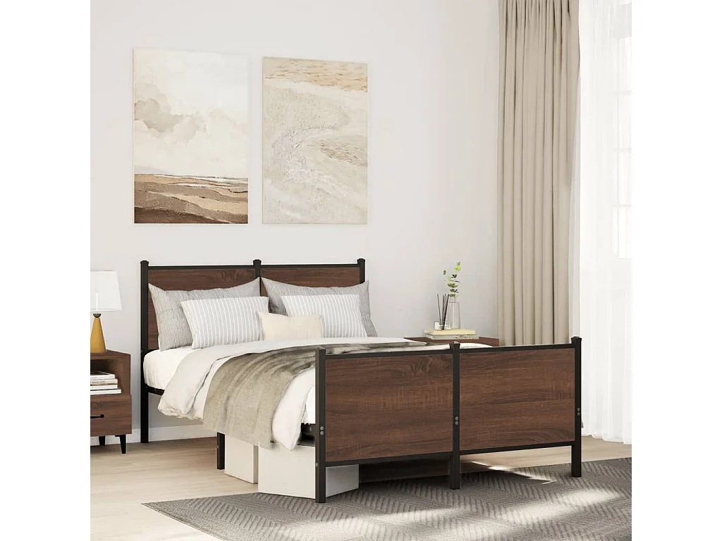 Bedframe hoofd- en voeteneinde metaal bruin eiken 120x200 cm BE847778