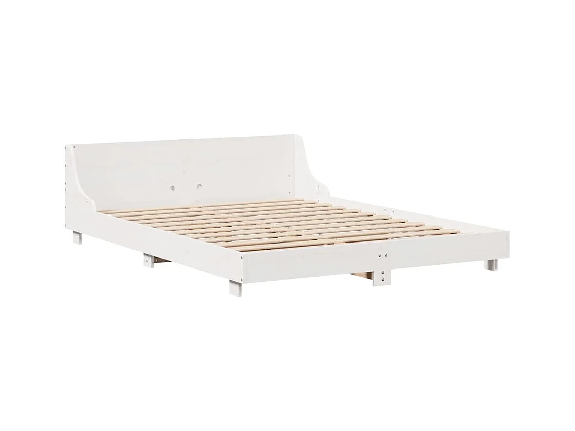 Lit adulte avec tête de lit blanc 160x200 cm bois pin massif FR415337