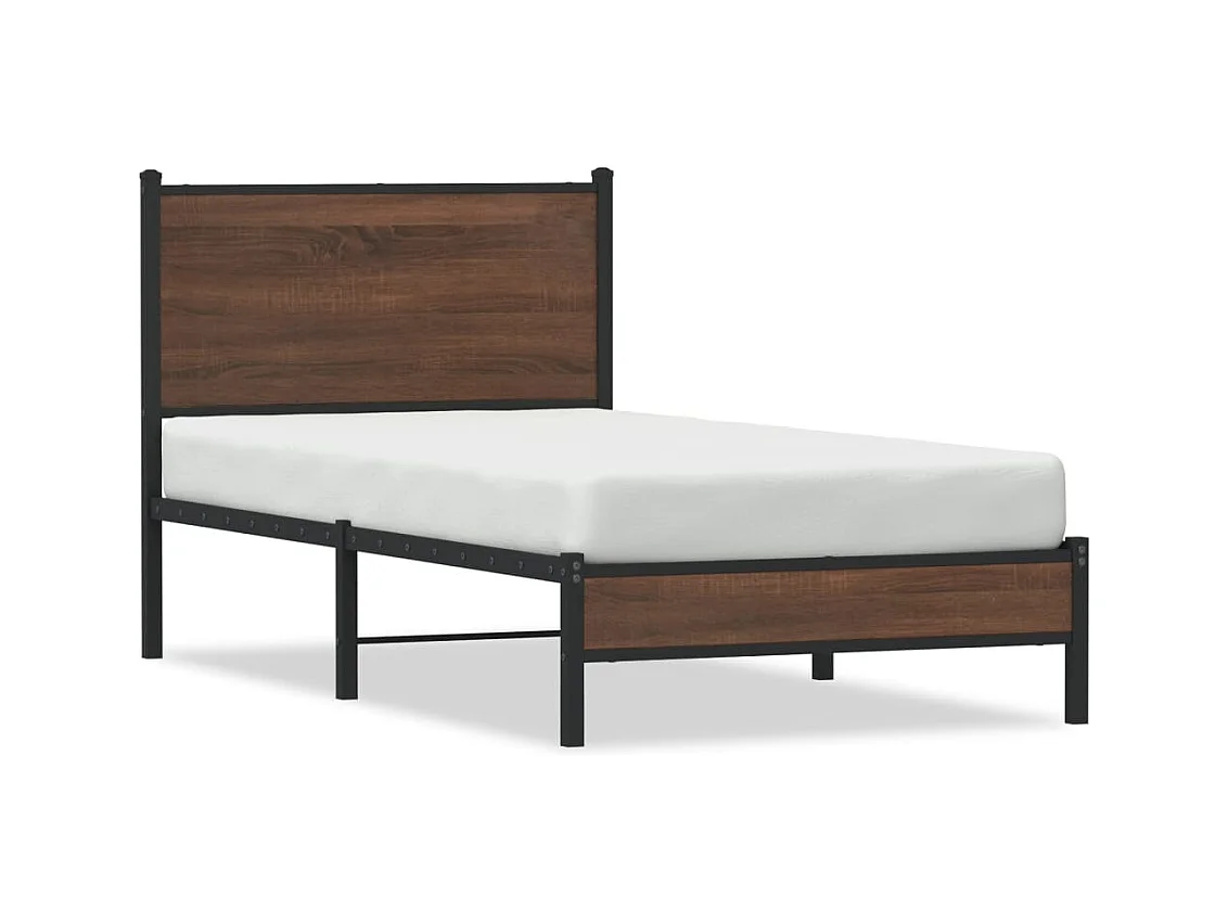 Lit adulte en métal avec tête de lit chêne marron 80x200 cm FR576334