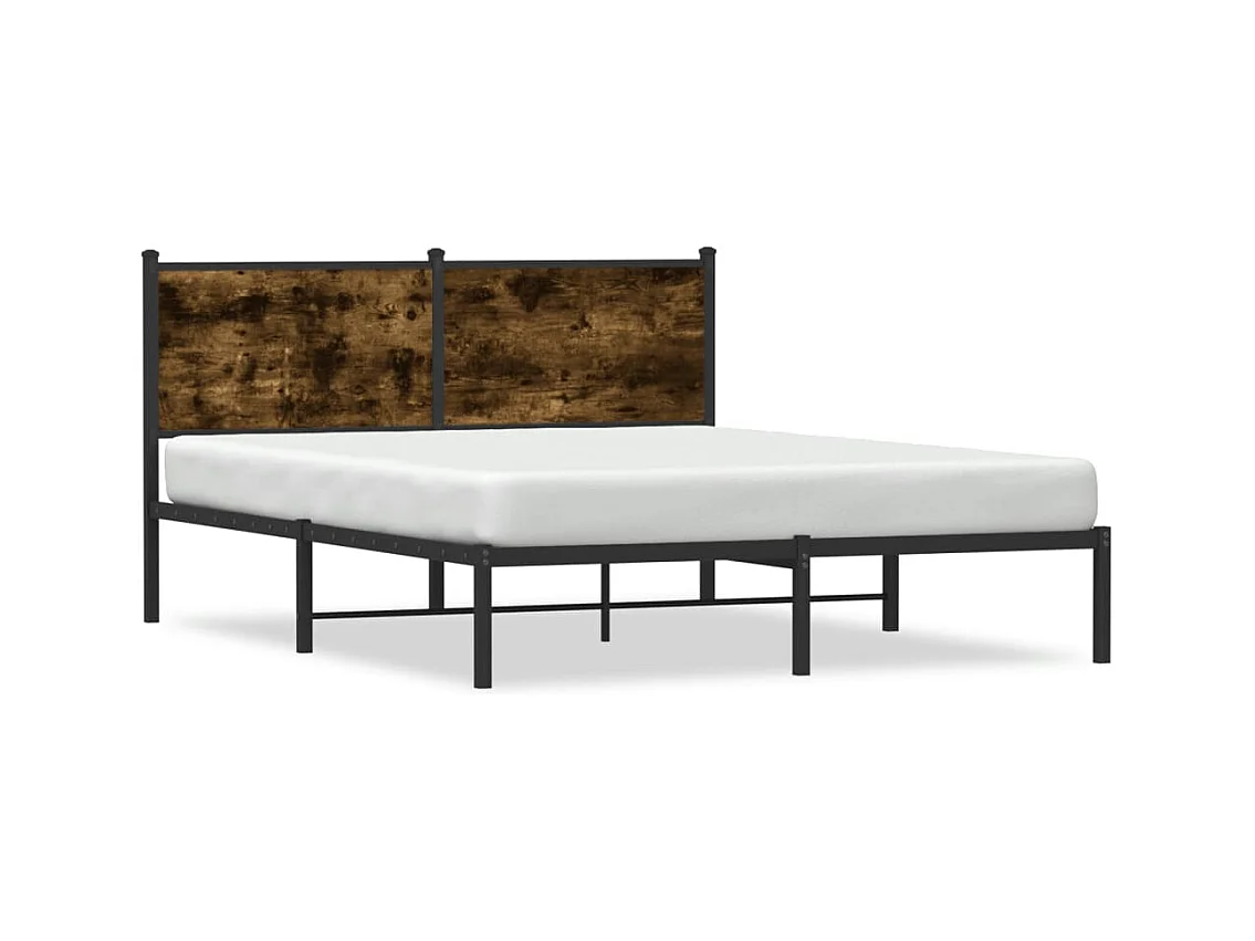 Lit adulte métal avec tête de lit chêne fumé 150x200 cm FR762166
