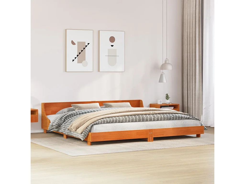 Cama - 180x200 cm, sem colchão pinho maciço castanho-mel PT287173