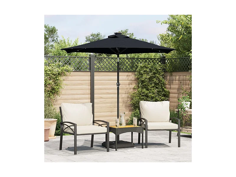 Sombrilla jardín con luces LED poste acero negro 225x225x212 cm ES869194