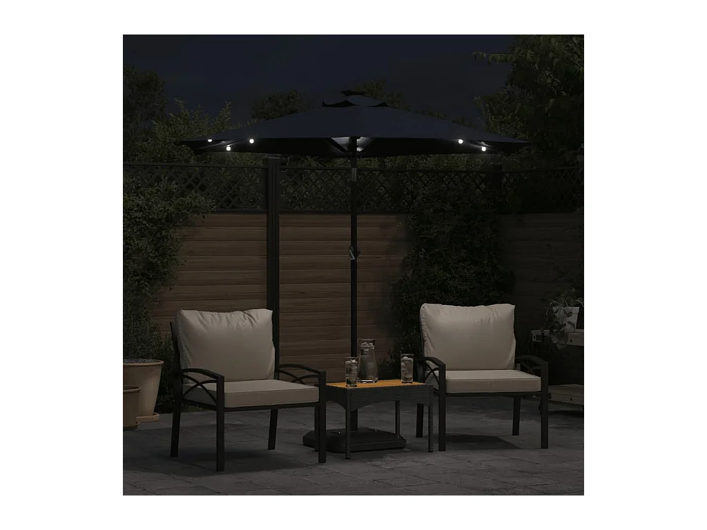 Guarda-sol jardim c/ LEDs e poste de aço 225x225x212 cm preto PT684242