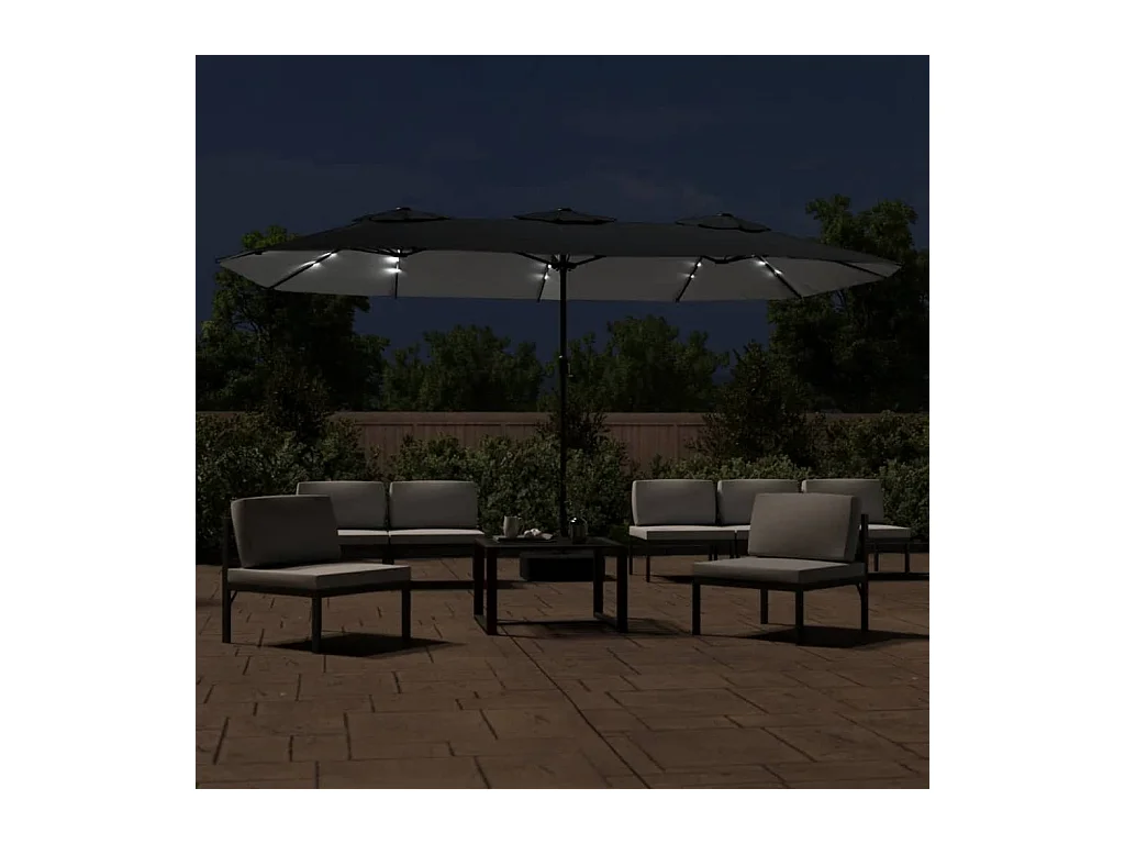 Parasol à double tête avec LED noir 449x245 cm FR658814