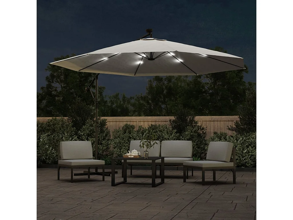 Sombrilla voladiza con luces LED y poste de metal 350 cm arena ES385015