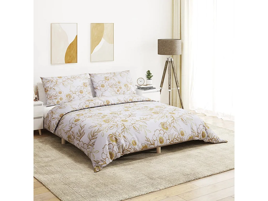 Ensemble de housse de couette blanc et marron 240x220 cm Coton FR344526