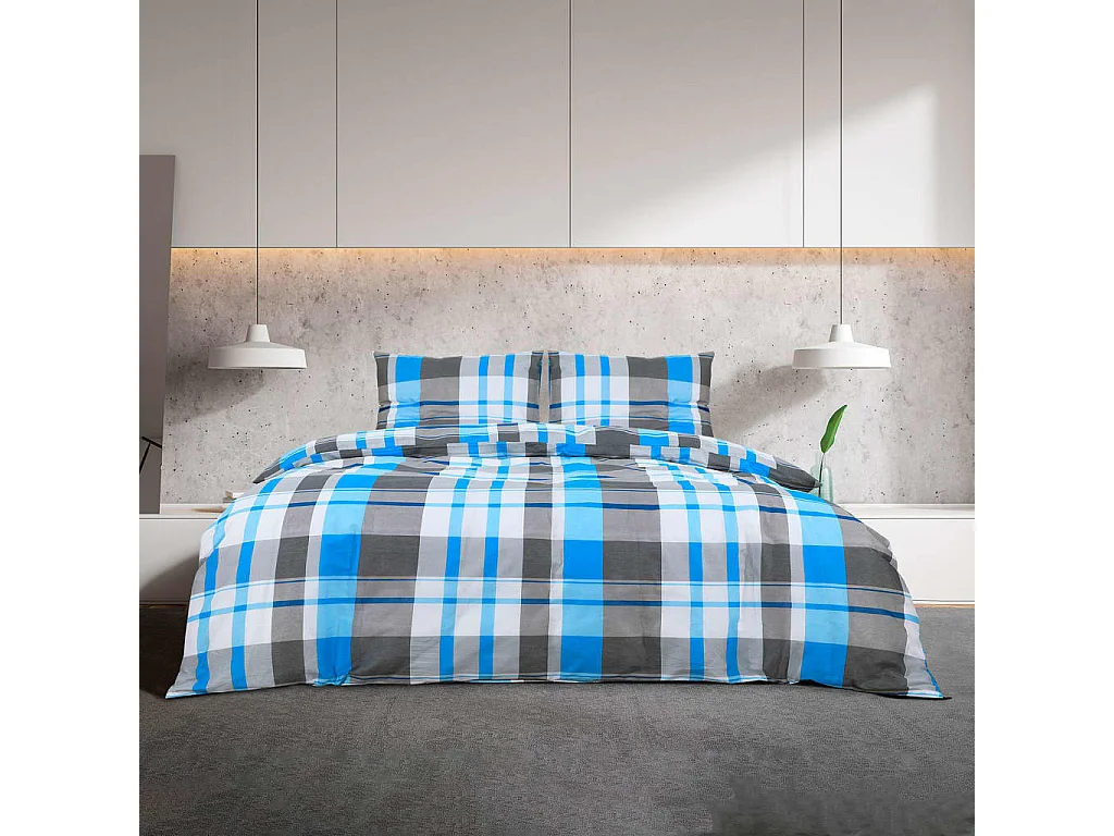 Ensemble de housse de couette Bleu et gris 135x200 cm Coton FR738692