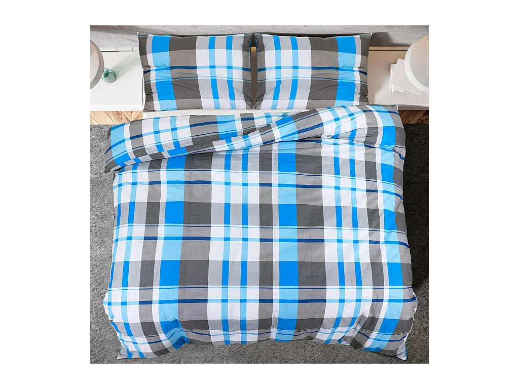 Dekbedovertrekset 200x200 cm katoen blauw en grijs BE569423
