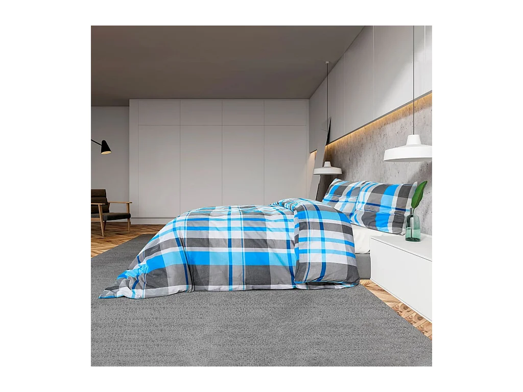 Dekbedovertrekset 200x200 cm katoen blauw en grijs BE569423