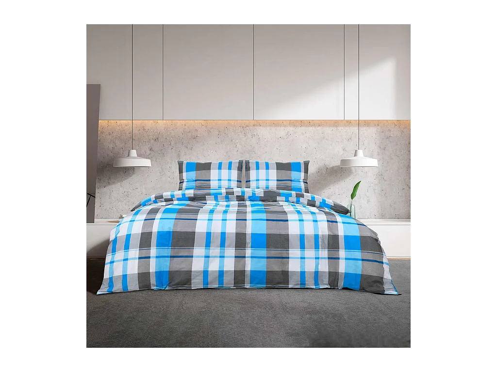 Ensemble de housse de couette Bleu et gris 200x200 cm Coton FR438667