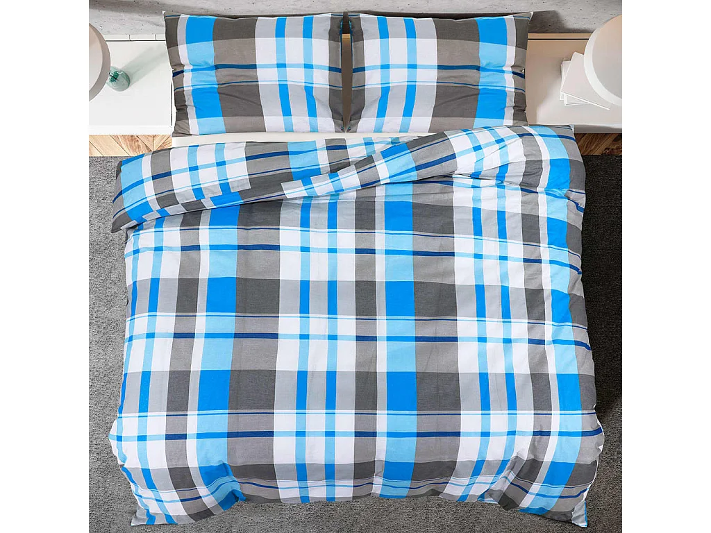 Dekbedovertrekset 200x200 cm katoen blauw en grijs BE687771