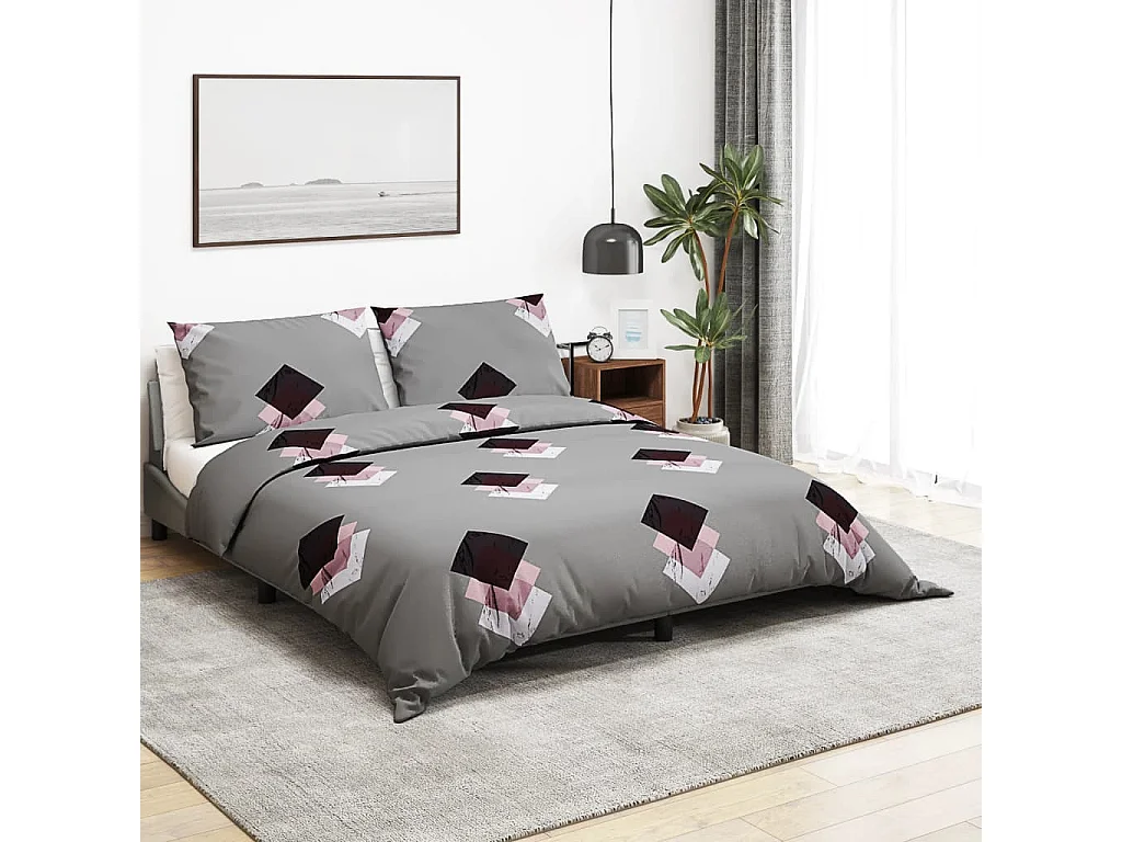 Ensemble de housse de couette Gris 135x200 cm Coton FR221649