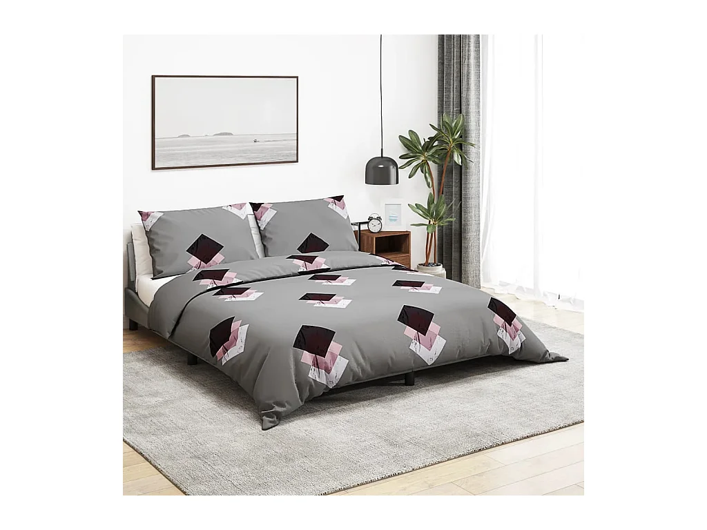 Ensemble de housse de couette Gris 135x200 cm Coton FR221649