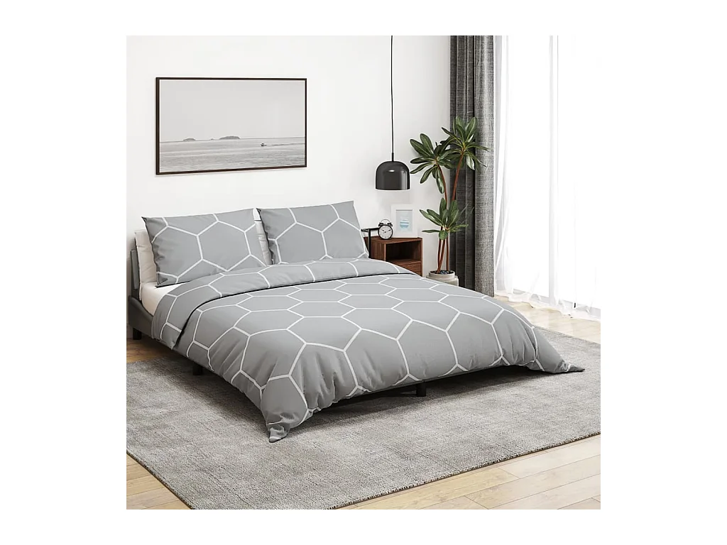Ensemble de housse de couette Gris 135x200 cm Coton FR263239