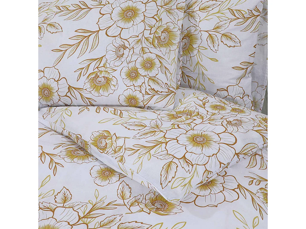 Ensemble de housse de couette blanc et marron 155x220 cm Coton FR650431