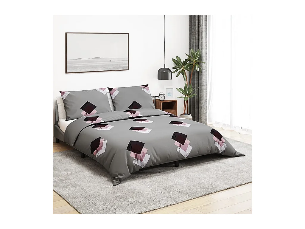 Ensemble de housse de couette Gris 225x220 cm Coton FR701939
