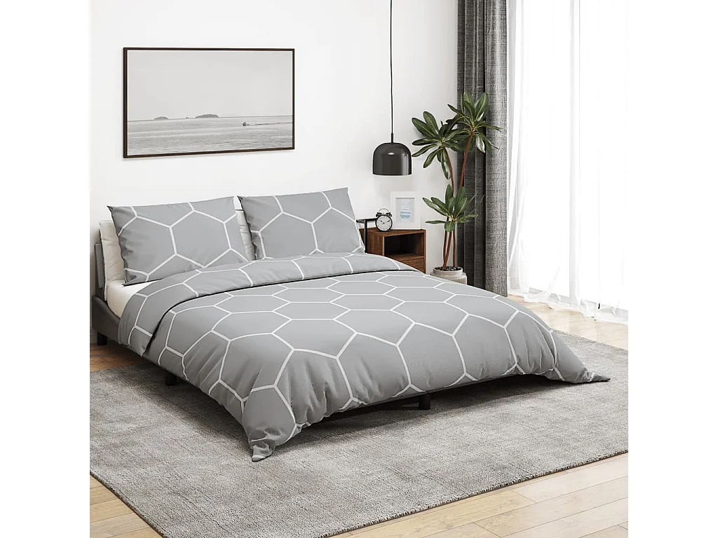 Ensemble de housse de couette Gris 200x220 cm Coton FR658338