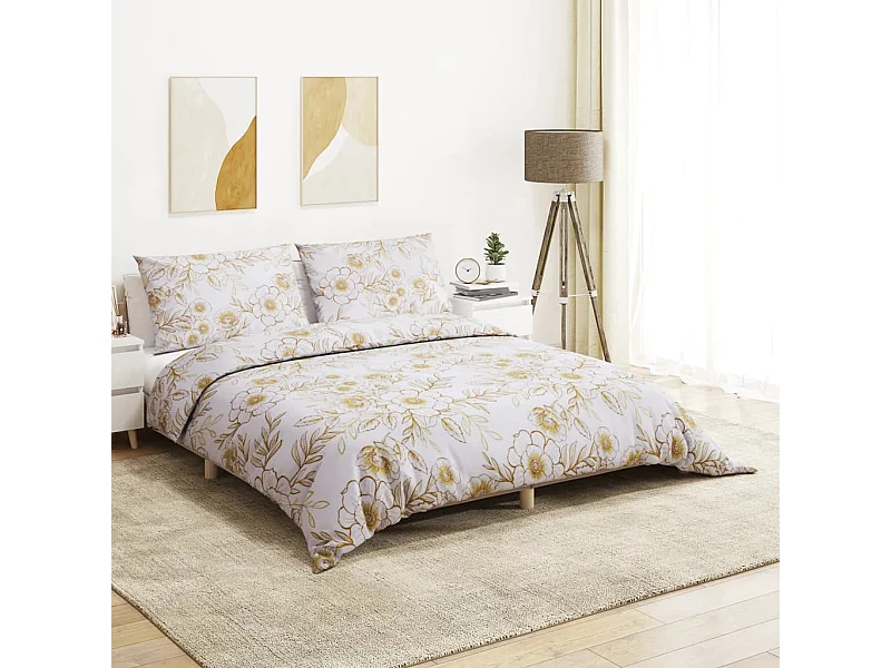 Conjunto de capa de edredão 140x200cm algodão branco e castanho PT278775