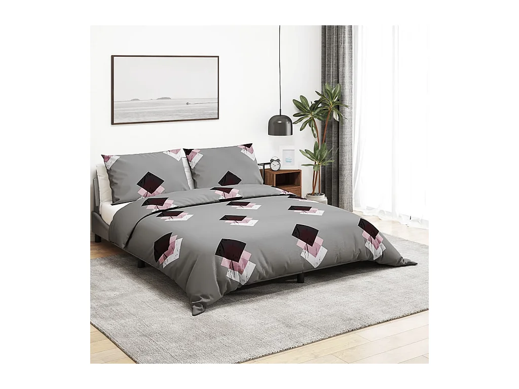 Ensemble de housse de couette Gris 140x200 cm Coton FR323457