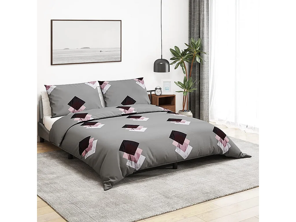 Ensemble de housse de couette Gris 260x220 cm Coton FR877098