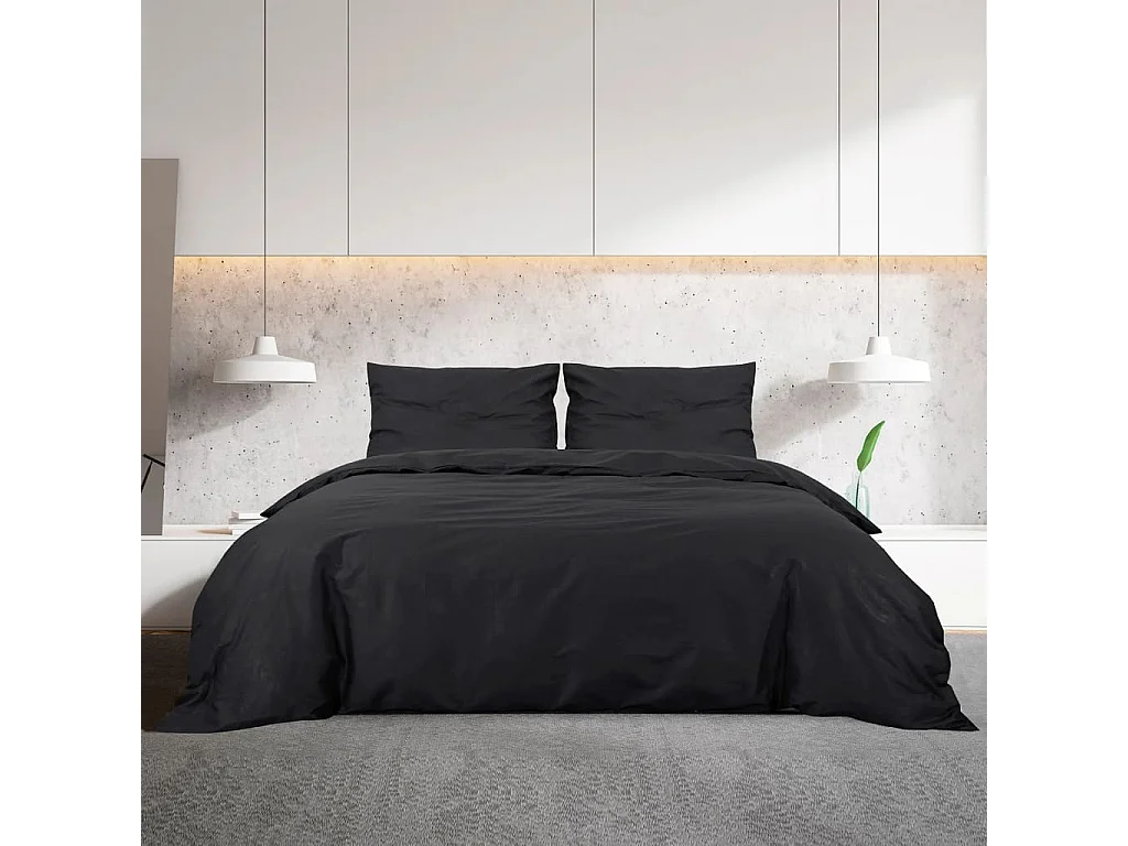 Ensemble de housse de couette Noir 200x200 cm Microfibre légère FR308072