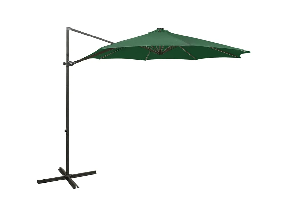 Parasol déporté avec mât et lumières LED Vert 300 cm FR33953