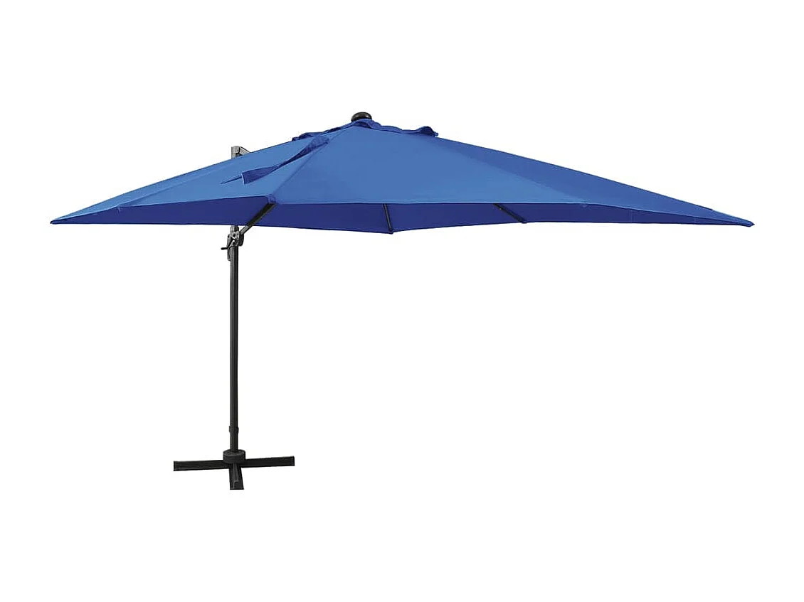 Parasol déporté avec mât et lumières LED Bleu azur 300 cm FR57366