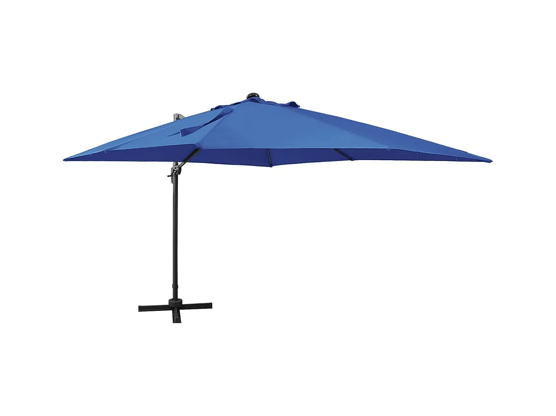 Parasol déporté avec mât et lumières LED Bleu azur 300 cm FR57366