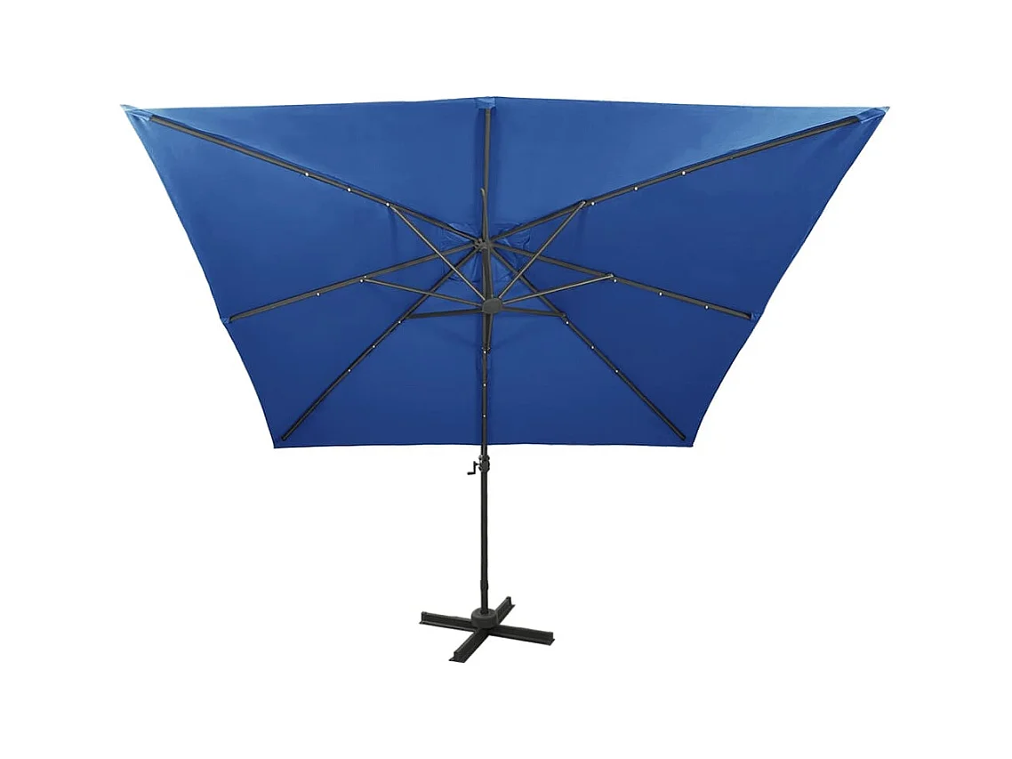 Parasol déporté avec mât et lumières LED Bleu azur 300 cm FR57366