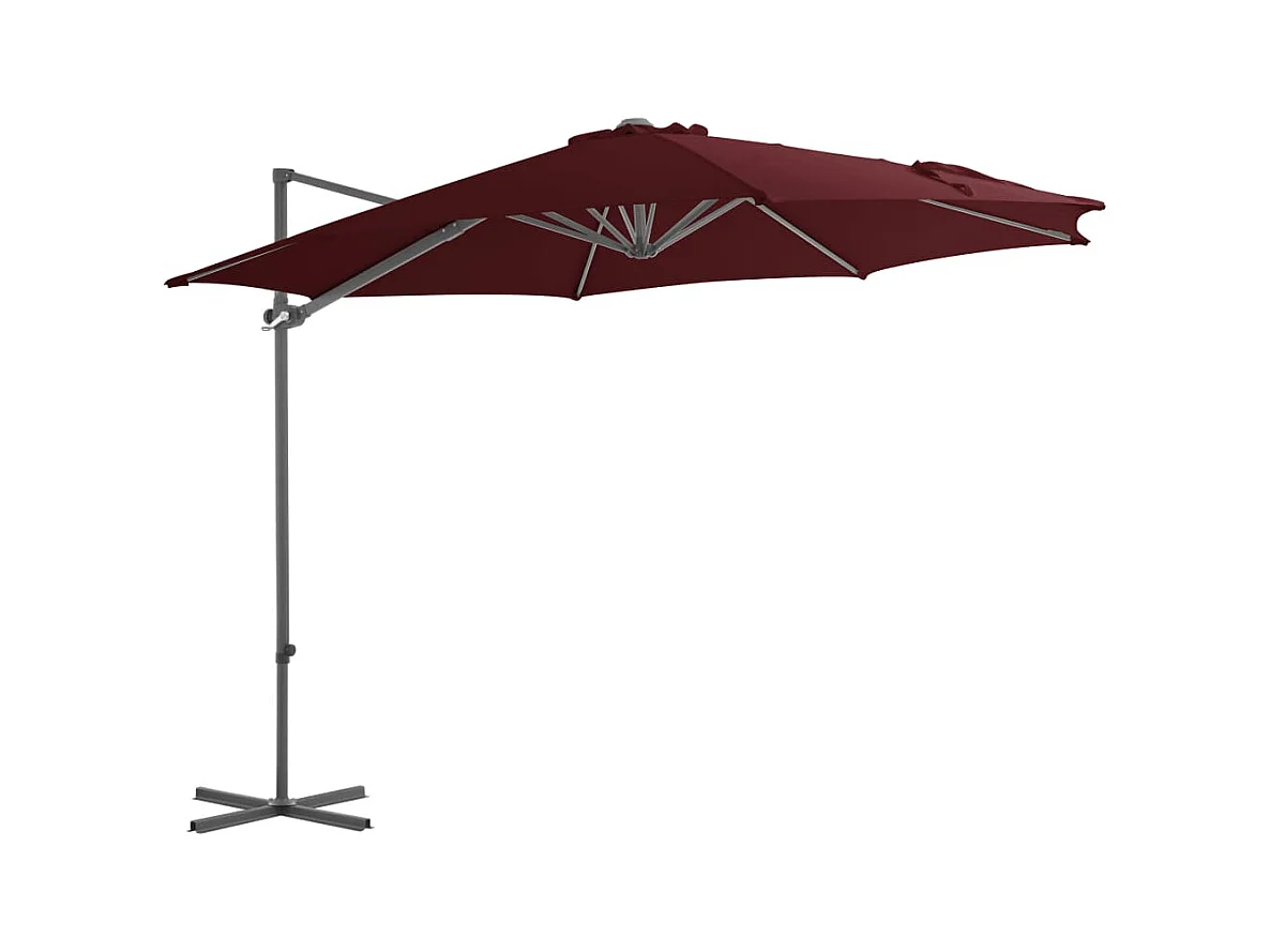 Parasol déporté avec mât en acier Rouge bordeaux 300 cm FR77995