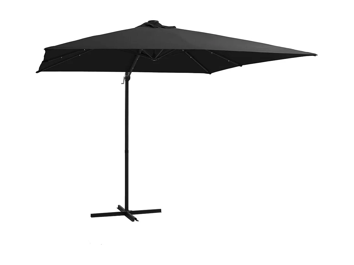 Parasol déporté avec LED et mât en acier 250x250 cm Noir FR26943