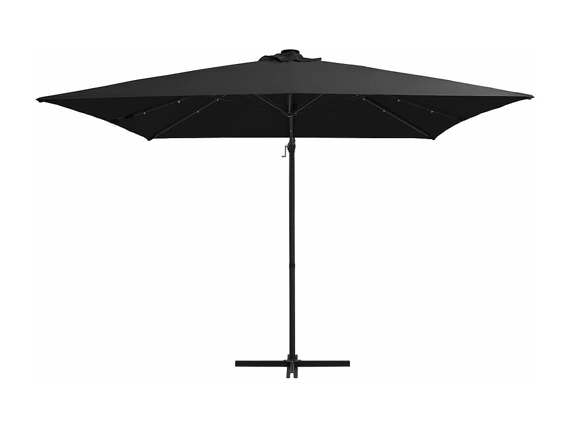 Parasol déporté avec LED et mât en acier 250x250 cm Noir FR26943
